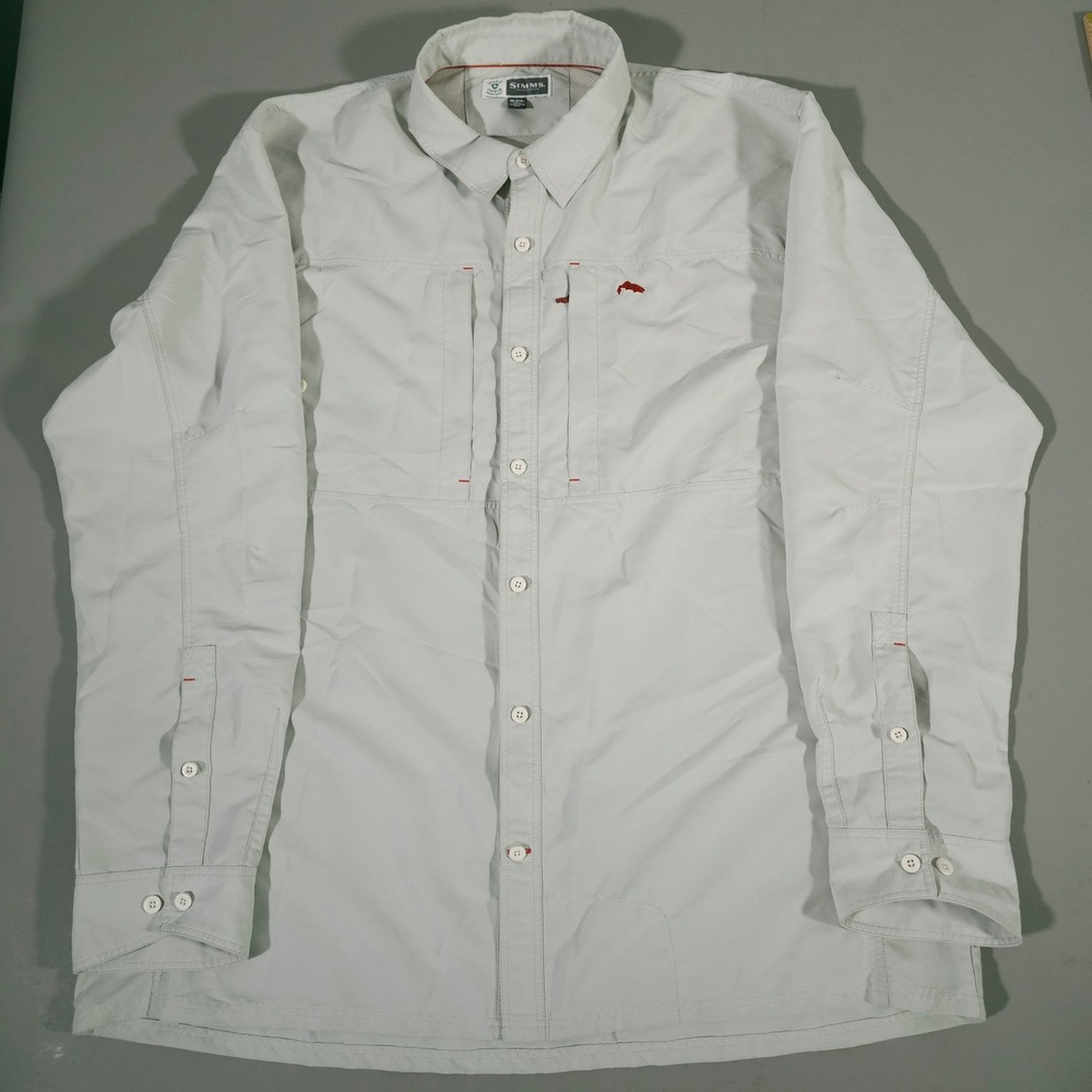 Simms‎ Fishing Shirt Mens XXL Grey Insect Shield Long Sleeve Ventilated Trout